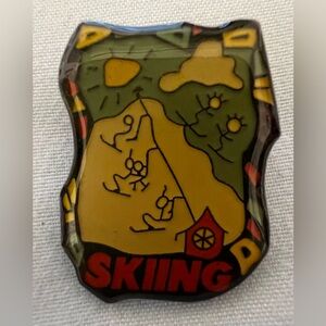 Vintage Illustrated Collectible 90's Skiing Skiers Chairlift Ski Pin